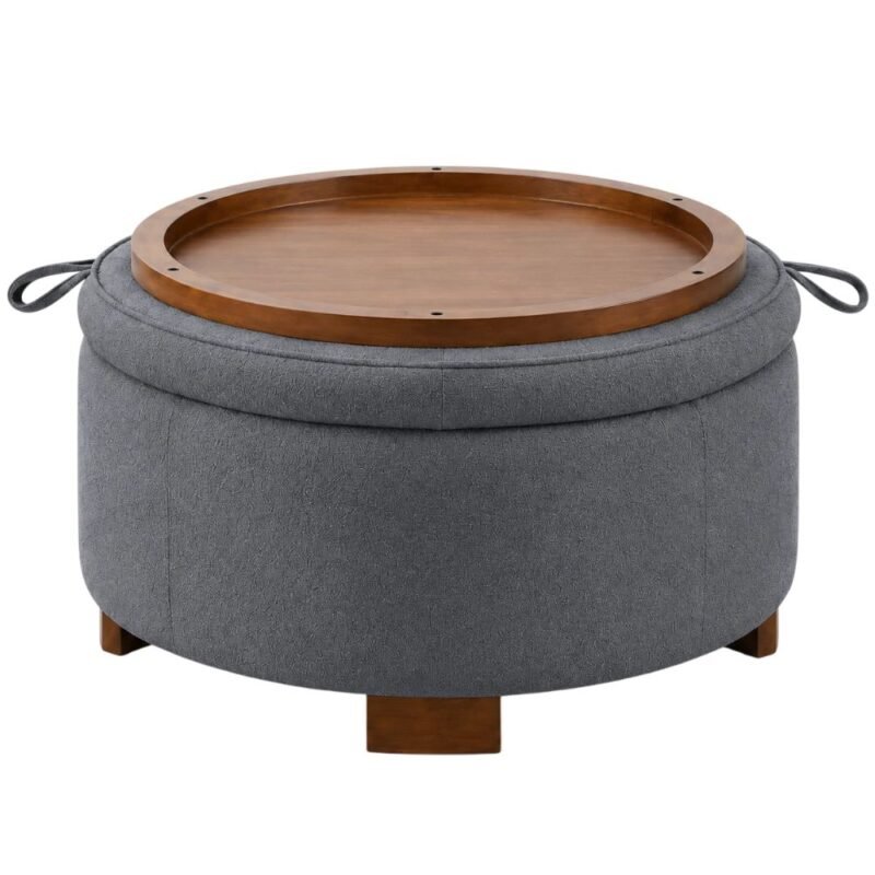 Royjhnl Round Boucle Storage Ottoman With Tray Lid