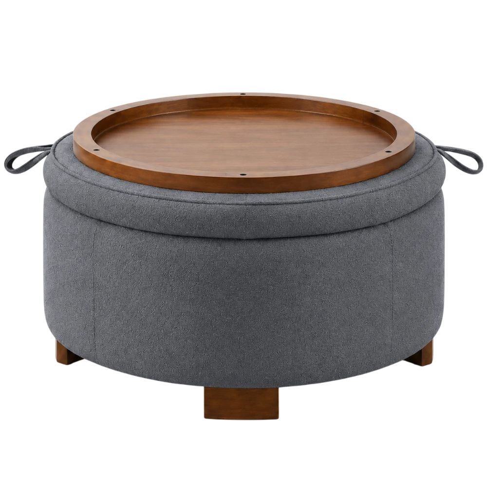Royjhnl Round Boucle Storage Ottoman With Tray Lid