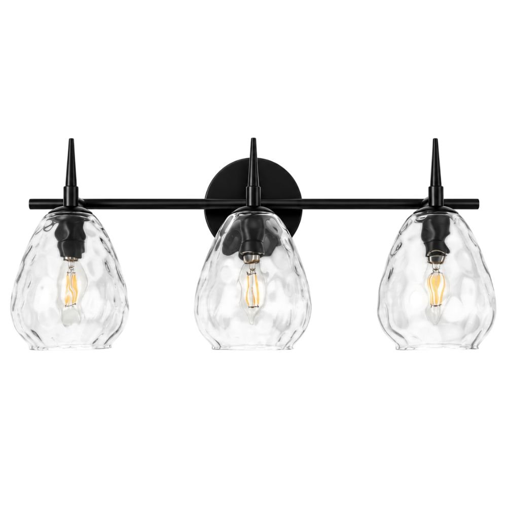 Tribesigns 3 Light Matte Black Vanity Light, Ripple Glass