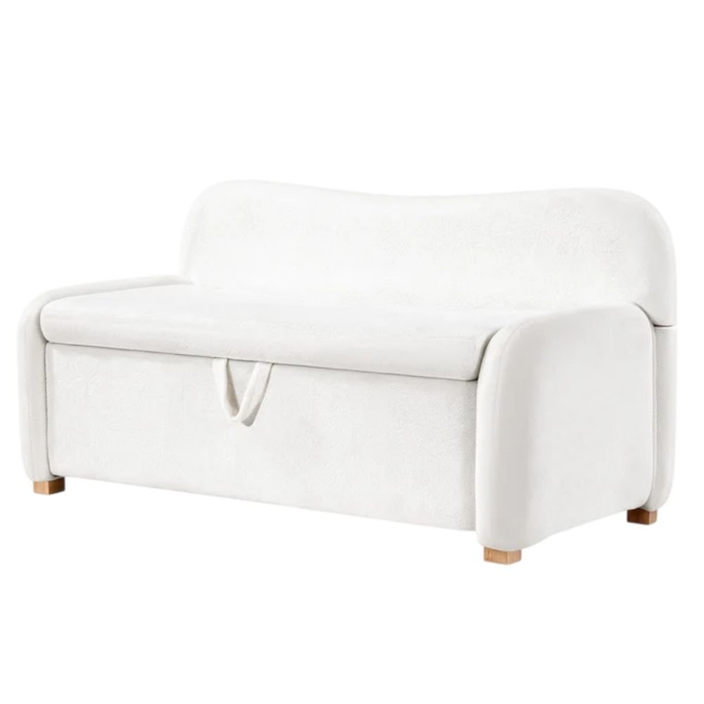 Tribesigns Faux Sheepskin Storage Bench With Backrest