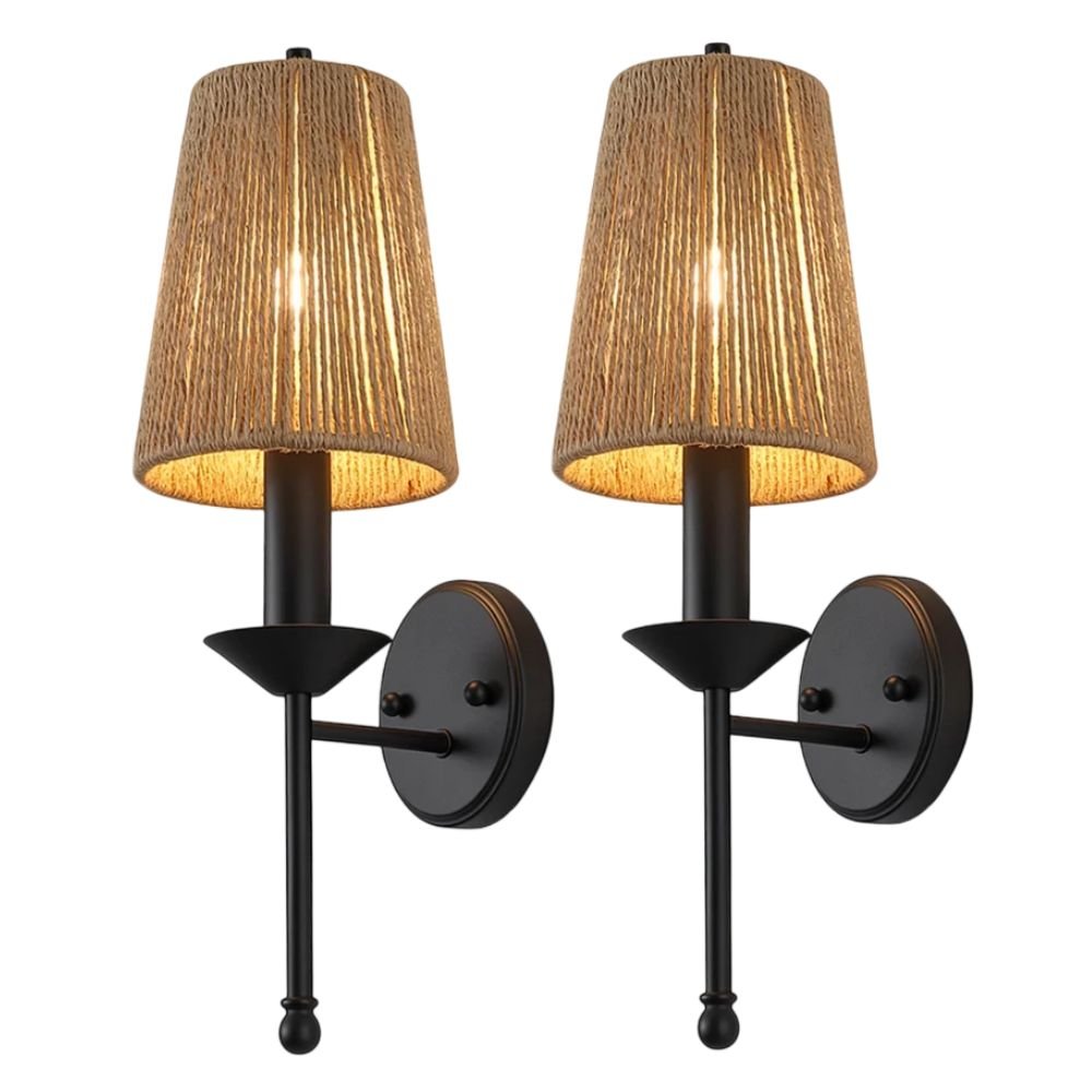 Tribesigns Boho Jute Wall Sconce, Set of 2