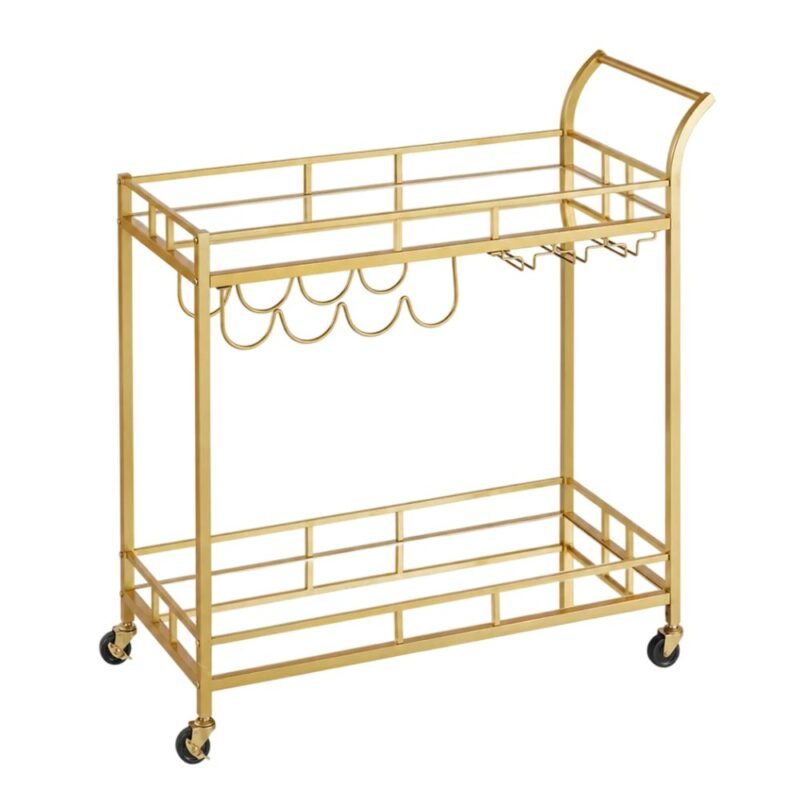 VASAGLE Gold Bar Cart With Mirrored Shelves
