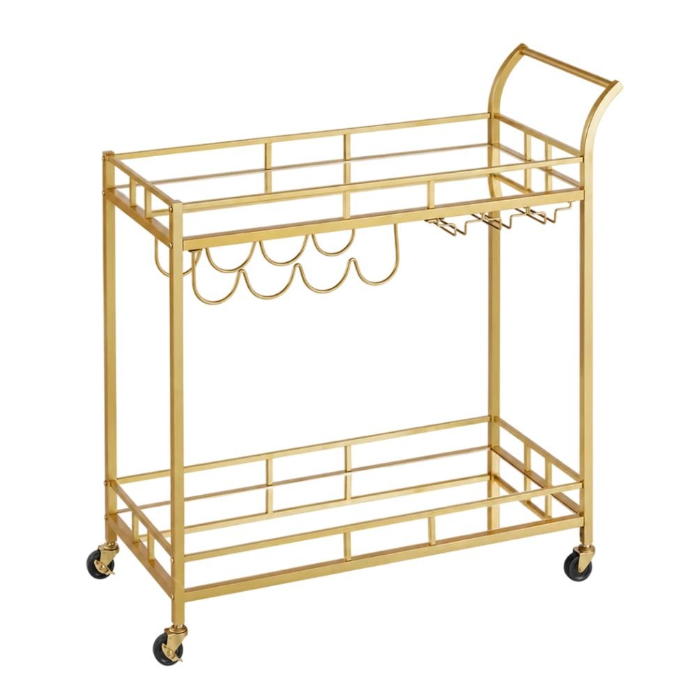 VASAGLE Gold Bar Cart With Mirrored Shelves