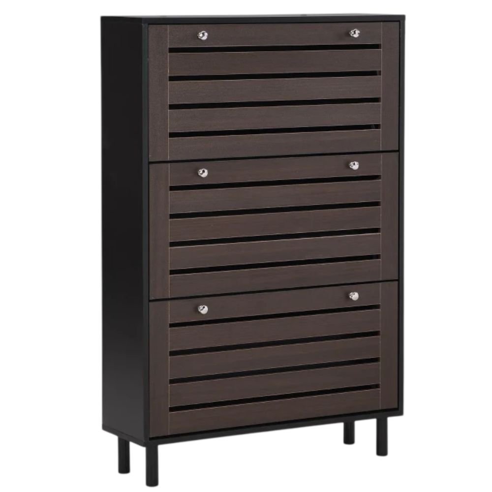 Minimalist Slim Shoe Cabinet With Hooks, Black