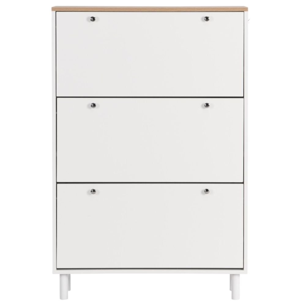 Narrow Shoe Cabinet With 3 Flip Drawers and Hooks, White