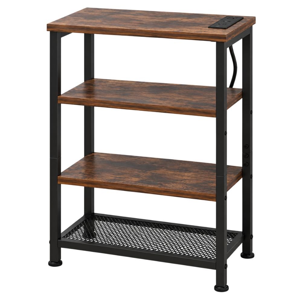 Narrow Nightstand With 4 Tier Shelves and Charging Station